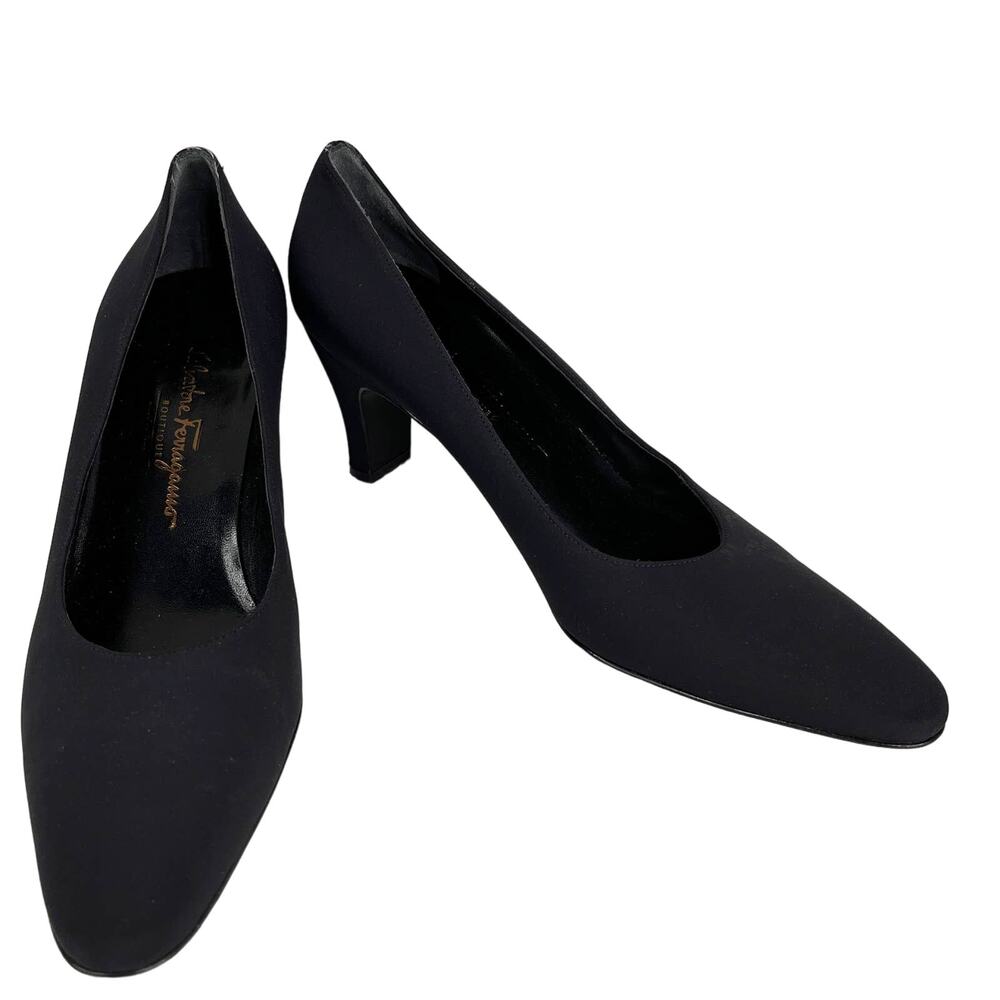 Salvatore Ferragamo Boutique Black Pumps  Fabric 10AA 3" Heels